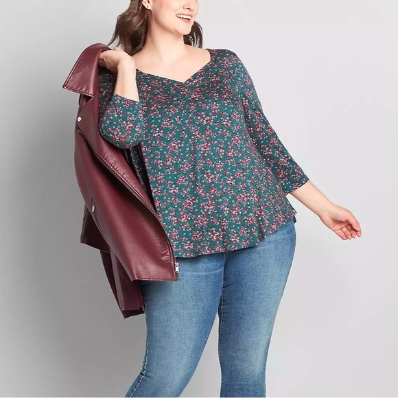 Sweetheart Neck Max Swing Tee Luna Floral Cinch Front Lane Bryant Size 18/20 - Picture 4 of 11